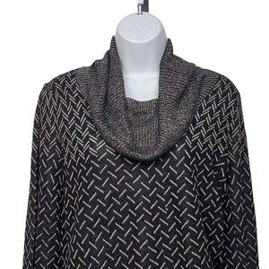 Adrienne Vittadini Cowl Neck Silver Metallic on Black Size Medium Sweater